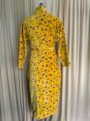 Luxury Velvet Kimono Unisex House Robe | Boho Jacket Autumn Winter Christmas Gift Elegant Reversible Cotton Lined | Quirky Gown Yellow Floral