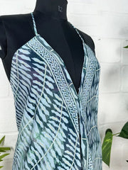 Boho New Silk Magic Summer Maxi Halter Dress | Leaf Blue Black