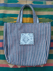 Quilted Cotton Extra Large Tote Bag, Reversible Weekender Shoulder Bag, Eco Friendly Sturdy Grocery Shopping White Gray Motif