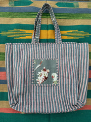 Quilted Cotton Extra Large Tote Bag, Reversible Weekender Shoulder Bag, Eco Friendly Sturdy Grocery Shopping White Gray Floral