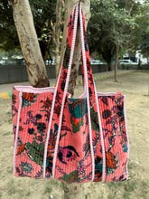 Boho Tote Bag Large Reversible Quilted Velvet Cotton | Beach Weekend Bag Eco friendly Sustainable Sturdy Grocery Shopping Ochre