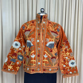 Boho Hand Embroidered Velvet Suzani Jacket, Brown Floral Open Front Coat Winter Wear Free Size Robe Retro Chic Free Size Robe Blazer for Her