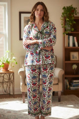 Pure Soft Cotton Pajama Set Two Piece, Indian Hand Block Floral Print | Luxury Sleepwear Loungewear Gift for Her, Valentine Anniversary Mom!