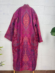 Handmade Merino Wool Kimono Robe: Paisley Floral Jacket, Elegant Cardigan