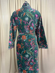 Luxury Velvet Kimono Unisex House Robe | Boho Jacket Autumn Winter Christmas Gift Elegant Reversible Silk Lined | Quirky Gown Green Floral