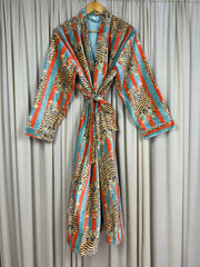 Luxury Velvet Kimono Unisex House Robe | Boho Jacket Autumn Winter Christmas Gift Elegant Reversible Cotton Lined | Quirky Gown Animal print