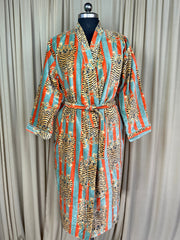 Luxury Velvet Kimono Unisex House Robe | Boho Jacket Autumn Winter Christmas Gift Elegant Reversible Cotton Lined | Quirky Gown Animal print