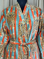 Luxury Velvet Kimono Unisex House Robe | Boho Jacket Autumn Winter Christmas Gift Elegant Reversible Cotton Lined | Quirky Gown Animal print