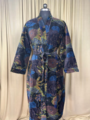 Luxury Velvet Kimono Unisex House Robe | Boho Jacket Autumn Winter Christmas Gift Elegant Reversible Silk Lined | Quirky Gown Black Floral