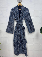Handmade Boiled Merino Wool Kimono: Paisley Floral Robe Jacket