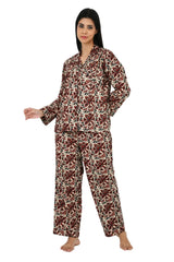 Cotton Women Pajama Set Comfortable Nightwear Summer PJ Set Beige Red Floral
