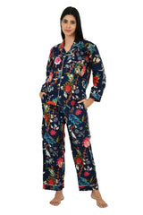 Cotton Women Pajama Set Comfortable Nightwear Summer PJ Set Mid Night Garden Print