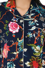 Cotton Women Pajama Set Comfortable Nightwear Summer PJ Set Mid Night Garden Print