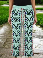 Boho Harem Pants Gift for Her – Handmade Embroidered Suzani Festival Pants, Boho Hippie Lounge Pajamas with Pockets, Unique Floral Yoga Pant