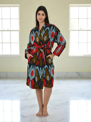 Cotton Women Kimono Suzani Embroidery Jacket Robe, Artisan Hand Embroidered Open Front Duster, Boho Gypsy Resort Wear Sustainable Clothing