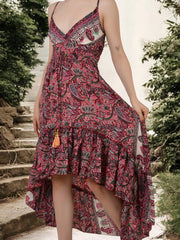 Boho Silk Dress for Women, Open Back Floral High Low Maxi, Luxury Gypsy Flowy Outfit, Bridesmaid Gift, Festival Wear Beachwear, Gift for Her