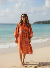 Boho Maxi Dress With Sleeves | Handmade Patchwork Long Flowy Beach Dress, One-of-a-kind Elegant Retro Outfit, Modest Gown with Pockets