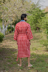 Pure Cotton Boho Mens Kimono Robe, Geometric Japan Haori, Breathable Bathrobe Men Dressing Gown Summer Relaxed Fit Loungewear, Beach Coverup