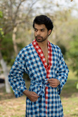 Pure Cotton Boho Mens Kimono Robe, Geometric Japan Haori, Breathable Bathrobe Men Dressing Gown Summer Relaxed Fit Loungewear, Beach Coverup