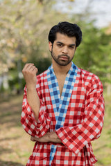 Pure Cotton Boho Mens Kimono Robe, Geometric Japan Haori, Breathable Bathrobe Men Dressing Gown Summer Relaxed Fit Loungewear, Beach Coverup