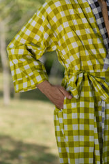 Pure Cotton Boho Men Kimono Robe | Geometric Luxury Dressing Gown Summer Loungewear, Breathable Unisex Bathrobe Relaxed Fit Beach Outfit
