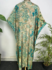 Kaftan Dress | Recycle Silky Soft Women Clothing, Oversize Resort Wear Caftan, Boho Beach Cover Up, Women Loose Fit Midi Dress, Gift for Her