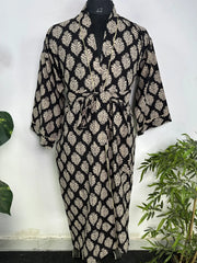Mens Kimono Robe Cotton Handblock Dress, Indian Printed Man House Robe, Boho Beach Coverup Dressing Gown Lightweight Loungewear Gift For Him