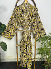 Mens Kimono Robe Cotton Handblock Dress, Indian Printed Man House Robe, Boho Beach Coverup Dressing Gown Lightweight Loungewear Gift For Him