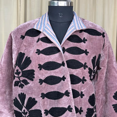 Boho Hand Embroidered Velvet Suzani Jacket, Dusty Grape Floral Open Front Coat Winter Wear Robe Retro Chic Free Size Robe Blazer for Her