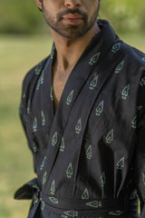 Pure Cotton Boho Men Kimono Robe | Geometric Luxury Dressing Gown Summer Loungewear, Onesie Unisex Bathrobe Relax Fit Beach Outfit Cardigan