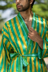 Pure Cotton Boho Men Kimono Robe | Geometric Luxury Dressing Gown Summer Loungewear, Reversible Unisex Bathrobe Relaxed Fit Beach Outfit