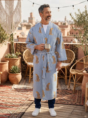 Men's Organic Cotton Kimono Robe | Lightweight Loungewear, Zen Spa Robe, Summer Dressing Gown, Cardigan Nightwear With Belt, Gift for Him