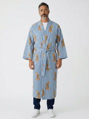Men's Organic Cotton Kimono Robe | Lightweight Loungewear, Zen Spa Robe, Summer Dressing Gown, Cardigan Nightwear With Belt, Gift for Him
