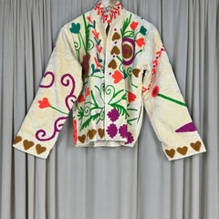 Boho Hand Embroidered Velvet Suzani Jacket Yellow Floral Open Front Coat Winter Wear Free Size Robe Retro Chic Free Size Robe Blazer for Her
