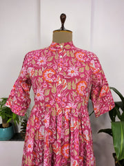 Beautiful Summer Cotton Dress,Hand Print Hand Block Tops, Cotton Indian Flapper/Sketer Wear, Circle Boho Small Size