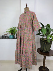 Beautiful Summer Cotton Dress,Hand Print Hand Block Tops, Cotton Indian Flapper/Sketer Wear, Circle Boho Small Size