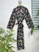 Luxury Velvet House Robe Unisex Kimono Jacket Reversible Silk Lined Autumn Winter Gift Elegant Floral Black Malibu Bluish Valentine Love