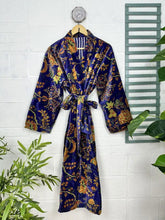 Luxury Velvet House Robe Unisex Kimono Jacket Reversible Silk Lined Autumn Winter Gift Elegant Floral Blue Malibu Bluish Valentine Love
