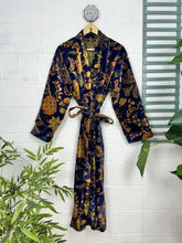 Luxury Velvet House Robe Unisex Kimono Jacket Reversible Silk Lined Autumn Winter Gift Elegant Floral Blue Malibu Bluish Valentine Love