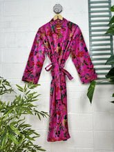 Luxury Velvet House Robe Unisex Kimono Jacket Reversible Silk Lined Autumn Winter Gift Elegant Floral Pink Malibu Bluish Valentine Love