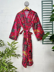 Luxury Velvet House Robe Unisex Kimono Jacket Reversible Silk Lined Autumn Winter Gift Elegant Jungle Pink Malibu Bluish Valentine Love