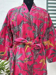 Luxury Velvet House Robe Unisex Kimono Jacket Reversible Silk Lined Autumn Winter Gift Elegant Jungle Pink Malibu Bluish Valentine Love