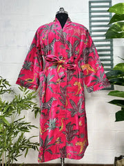 Luxury Velvet House Robe Unisex Kimono Jacket Reversible Silk Lined Autumn Winter Gift Elegant Jungle Pink Malibu Bluish Valentine Love