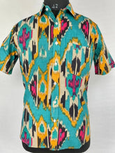 Men's Shirt Pure Cotton Handblock Print | Summer Cool Casual Beach Wear, Comfortable Garden Picnic Urban Man Dad Gift | Turquoise Ikat Print