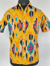 Men's Shirt Pure Cotton Handblock Print | Summer Cool Casual Beach Wear, Comfortable Garden Picnic Urban Man Dad Gift | Yellow Mustard Ikat