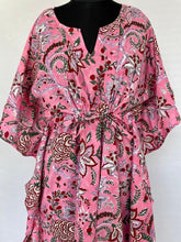 Pure Cotton Kaftan Summer Kimono Indian Block Printed Floral Beach Coverup | Comfy Maternity Mom | Soft Pink Floral Red Berries Summer Cloth