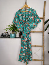 Pure Cotton Kaftan Summer Wear Indian Block Printed Floral Beach Coverup, Comfy Maternity Mom | Blue Hues Garden Floral For Her