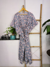Pure Cotton Kaftan Summer Wear Indian Block Printed Floral Beach Coverup, Comfy Maternity Mom | Steel Grey Garden Floral For Her