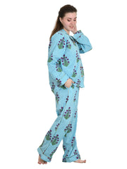 Pure Cotton PJ Set Night Shirt Panama Hand Block Printed Nightwear Spring Lounge Wear | Luxury Summer Lotus Floral Stripes Comfy Sleep Set