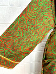 Recycle Boho House Robe Kimono Vintage Silk Sari Dressing Gown, Beach Coverup, Bridesmaid, Anniversary Gift Her | Leaf Print